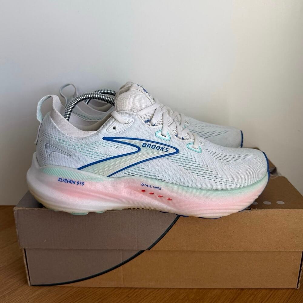 Brooks Glycerin 22 GTS White/Amparo Blue Women Running Sneakers- SZ 8.5 - Picture 2 of 11
